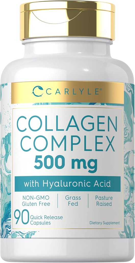 Carlyle Collagen Pills with Hyaluric Disidid 500mg | 90 Capsolutions | hydropyed Collagen Supplement | Not-GMO, Glutefree
