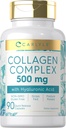 Carlyle Collagen Pillen mit Hyaluronsäure 500mg | 90 Kapseln | Hydrolysed Collagen Supplement | Non-GMO, Glutenfrei