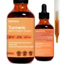 Turmeric Liquid Extract with Ginger & Black Pepper - Alcohol-Free Herbal Supplement Drops - Turmeric Root, Ginger Root & Black Pepper Blend - Vegan, Non-GMO - 4 FL OZ