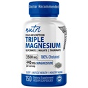 Nutri Triple Magnesium Complex 440mg - Magnesium Glycinate, Malate, & Taurinate - 100% Chelated for Maximum Absorption - 120 Vegan Capsules - Triple Complex Magnesium - Magnesio Triple Complex