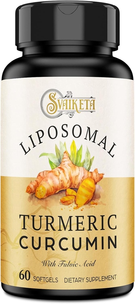 Liposomaal Kurkuma Supplement 2000mg, 95% Gestandaardiseerde Curcuminoïde Extract & Organic Root Powder with Piperine Black Pepper Fruit (15mg), 60 softgels