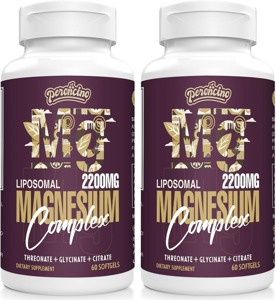 Complejo de Magnesio Liposomal 2200MG Softgels, Threonato de Magnesio, Glycinate de Magnesio, Citrato de Magnesio, Suplemento Tres en uno, Gratuito, 60 Softgels (120 Cuenta (Pack de 2))