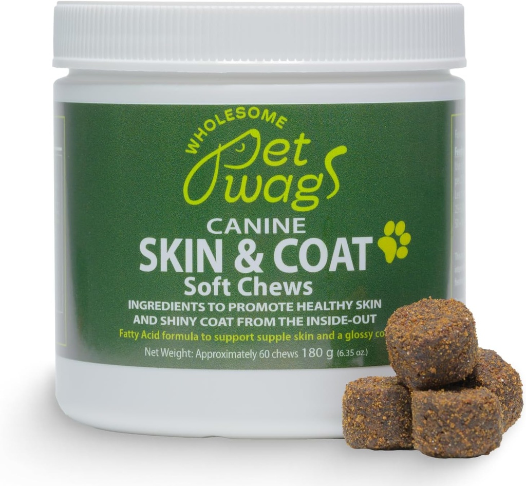 Allergy & Itch Relief for Dogs - Skin & Coat Soft Chews w / Omega-3, Fish Oil, Biotin, Collagen - Reduces Shedding, Promotes Healthy Skin & Shiny Fur - 60ct