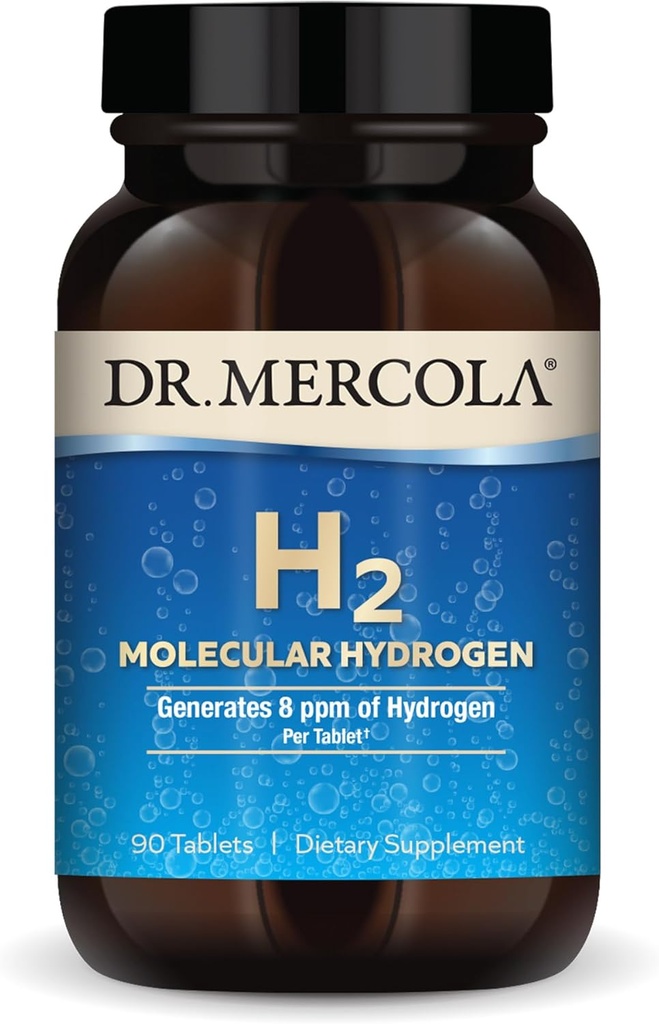 Dr. Mercola H2 Hidróxeno molecular - soporta envellecemento saudable, enerxía celular e saúde cerebral - con magnesio elemental - GMO-Free, Gluten-Free & Soy-Free - 90 comprimidos (90 porcións)