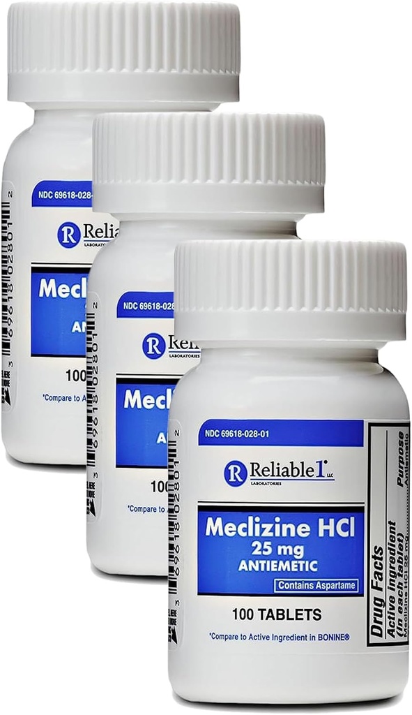 Mclizine HCL 25mg 100 Tablet (1 botila) (3 botilako paketea)