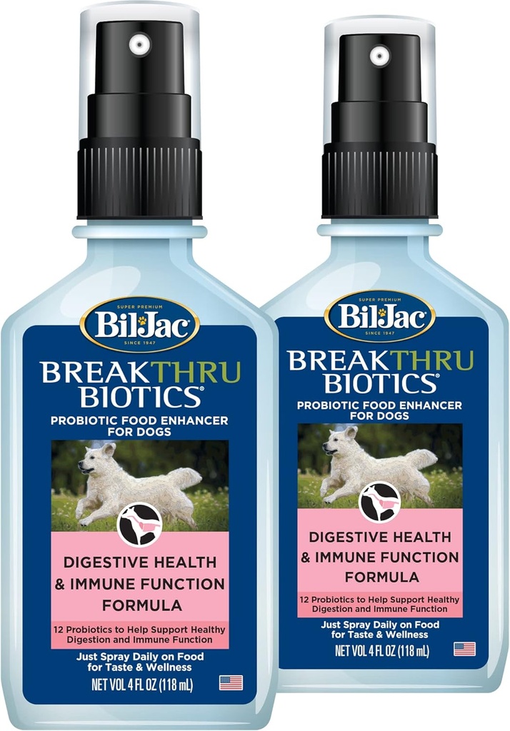 Bil-Jac Breakthru Biotics Probiotic Supplement for Dogs - 2-Pack, Premium Pet Digestive Health Support, Canine Food Enhancer with Natural Ingredients for Gut Balance and Immune System Boost