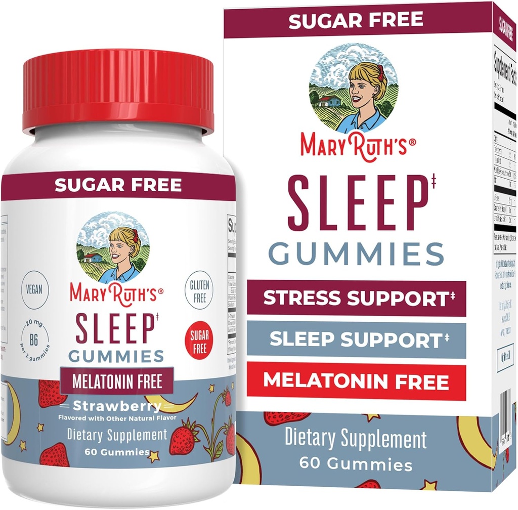 MaryRuth Organic Sleep Gummies | 슈가프리 | NO Melatonin | L Theanine | 레몬 Balm Leaf | Chamomile | 비타민 B6 | Relaxation & Sleep Support | 스트레스 완화 | Vegan | 글루텐 프리 | 60개