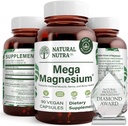 Natural Nutra Mega Magnesium 400mg Supplement - Hög Absorption Amino Acid Chelate, Citrate, Malate Blend för muskeltillväxt, benstyrka, hjärthälsa, Nerve Support - 90 kapslar (Pack of 2)