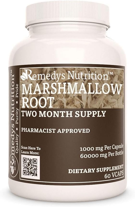 Nutrizione di Remedy Marshmallow Root | 1.000 mg, 60 capsule vegane Integratore alimentare di erbe | Fornitura di due mesi