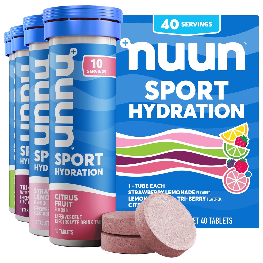 Nuun Sport Electrolyte Tablets with Magnesium, Calcium, Potassium, Chloride & Sodium, Gluten Free & Vegan, Mixed Flavor, 4 Pack (40 Servings Total)