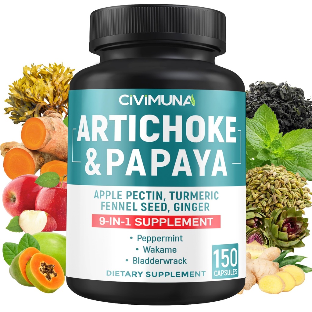 Artichoke Capsules with Artichoke, Papaya, Apple Pectin and More - 150 Capsules - for 5 Months Supply