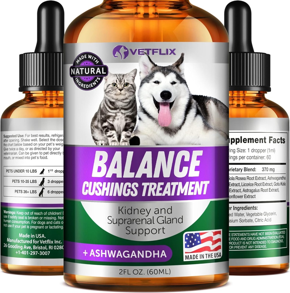 Állati mellékvese támogatás kutyák és macskák - Készült az USA - Cushings kezelés kutyák - Cat & Dog Supplement for Kidney Support - 2 Fl Oz