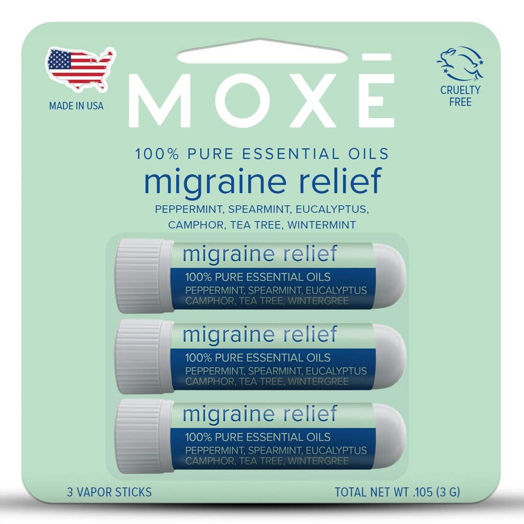 MOXE Migraine Relief Nasal Inhalers, שמנים חיוניים עבור כאבי ראש ו Tension הקלה, Portable Aromatherapy, Easy-to-Use, Pure & Undiluted, Peppert, Spearmint, Eucalyptus, Tea Tree, USA Made, 3 Pack-to-Use, 3 Pack-to-Use, Pure & Undiluted, Peppert, Spearmint, Spearmint, Spearmint, Eucamint, Eucalyptus, Eucalyptus, עץ התה, U, U, U, Ucalyptus, Ucalyptus, U Made, USA Made