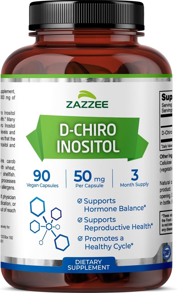 Zazzee D-Chiro-Inositol, Kapsül başına 50 m, 90 Vegan Capsules, Myo-Inositol ilə ideal Dosage, 3 ay təchizatçı, 100% Vegetarian, Non-GMO