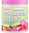 Obvi Collage verds Òcraïns Òrgy-Zod Powd Powder amb Crackn Peptides Ken Probiotics per Gut Sanitat, pèls de pell, Nals Guten-Free, Zero Sugar, Strawle Flaor, 25ving
