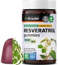 BIO KRAUTER Resveratrol Gummies - 1000 mg Strength - 60 Chews Vegan - 98% Puro Trans Resveratrol Suplemento - Antioxidante Apoyo