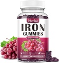 Železné gumy dodatek pro ženy a muže, Železné doplňky pro anemii s vitaminem C, B12, Folate- Blood Builder & Energy Support for Iron Deficiency- Grape Flavor, Vegan, 60 Gummies