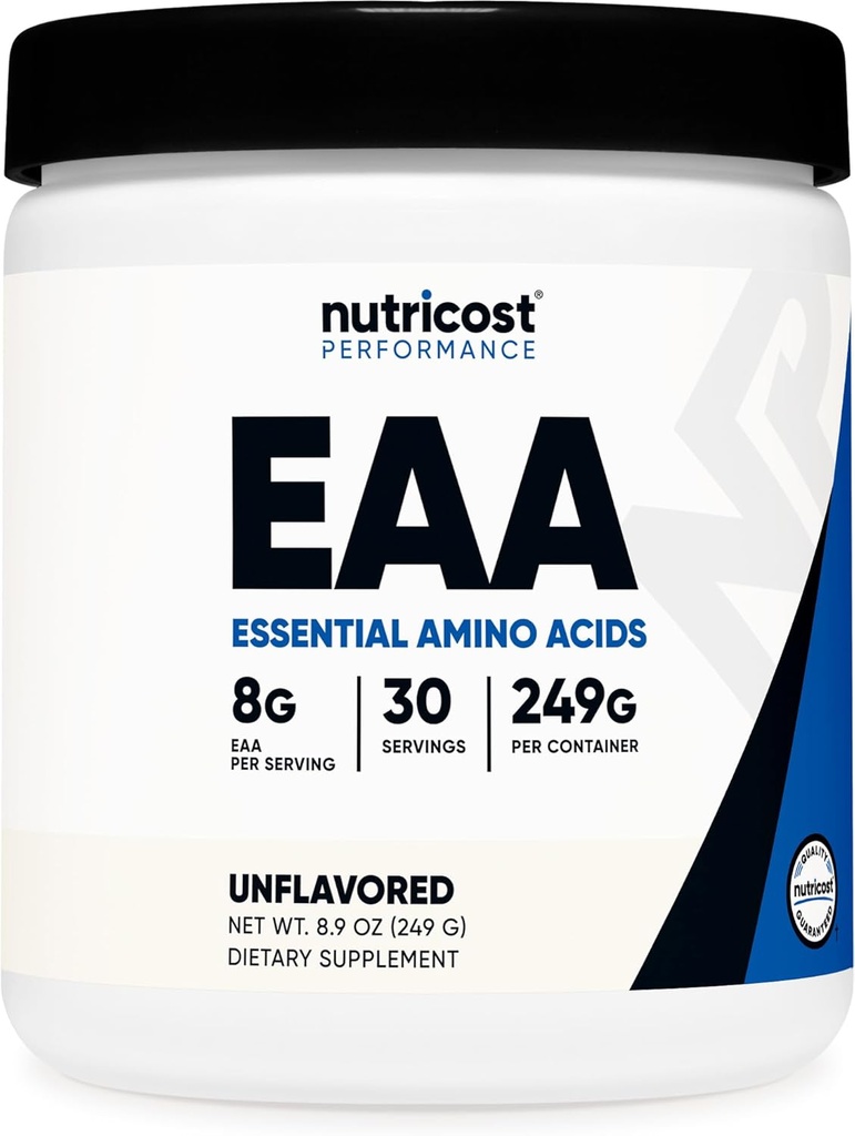 Nutricost EAA milteliai 30 Servings (Unflavored) - Eteriniai amino rūgštys - Ne GMO, Gluten Free, Vegetarian Friendly