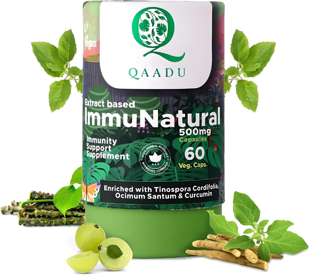 ImmuNatural for adult 60 Kapsler • 124; Natural, Vegan Ayurvedic Immunity Boosters • 124; Ashwagandha Tulsi Amla Haldi Mulethi • 124; Velegnet til 13 År + 500mg