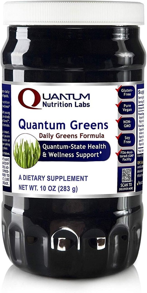 Quantum Nutrition Labs Quantum Organic Greens- Super Greens Powder, Greens Superfood Powder for Drinks, Green Juice, Nutrition Support, Supergreens for Men & Women, Washington, Alfalfa, Chlorella - 10 oz