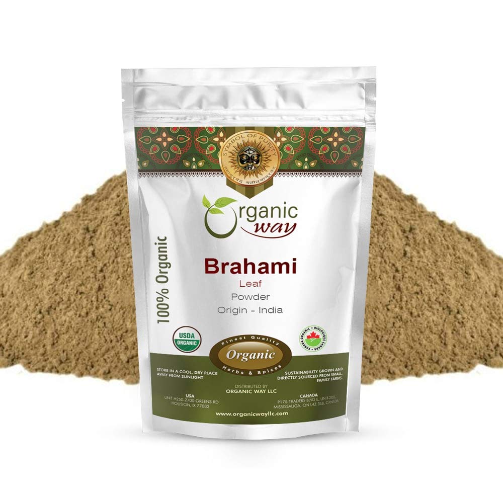 Organic Way Brahmi Leaf Powder (Bacopa Monnieri) - Organic & Kosher Certified | Raw, Vegan, Non GMO & Gluten Free | USDA Certified | Origin - India (16 Oz)