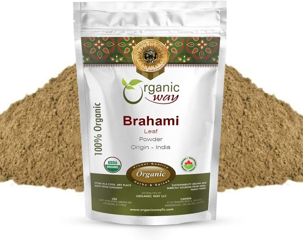 Organic Way Brahmi Leaf Powder (Bacopa Monnieri) - Organic & Kosher Certified 