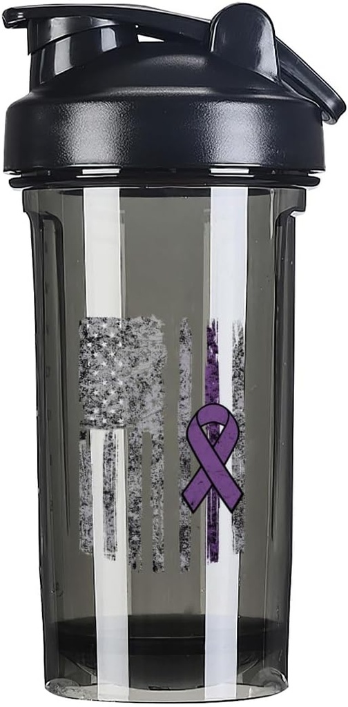 Epilepsy Awareness 미국 깃발 18 Ounce 셰이커 병 음료 믹서 누출 증거 전 운동 단백질 셰이커 식사 보충 Shakes 병 500ML/18 Oz 검정