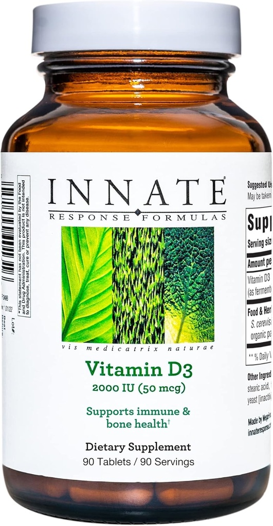 INNATE Response Formeler Vitamin D3 2000 IU (50 mikrog) - Vitamin Supplement til å støtte immun- og beinhelse - Vegetarisk, ikke-GMO og Kosher - laget uten 9 Matallergier - 90 tabletter (90 Serveringer)