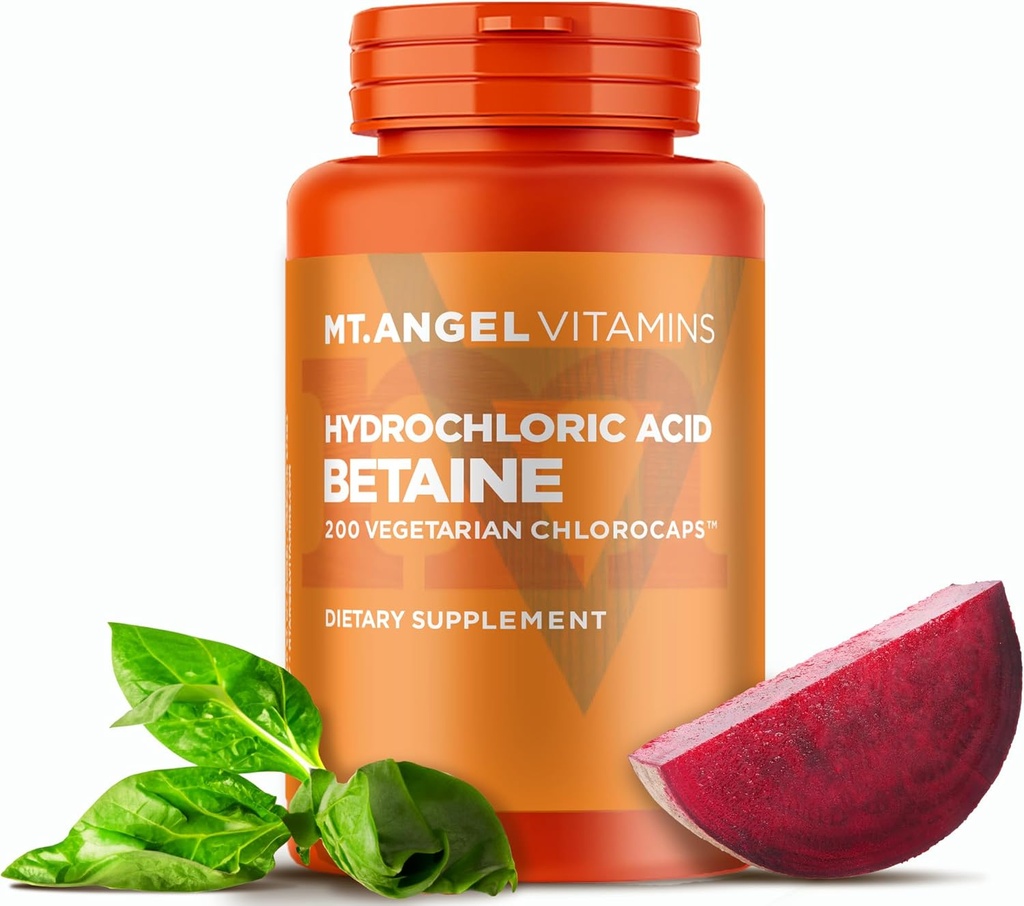 Mt. Angel Vitaminleri - Hydrochloric Acid Betaine, Sağlıklı Digestion & Gastrik Juices (200 Vegetarian Chlorocaps)