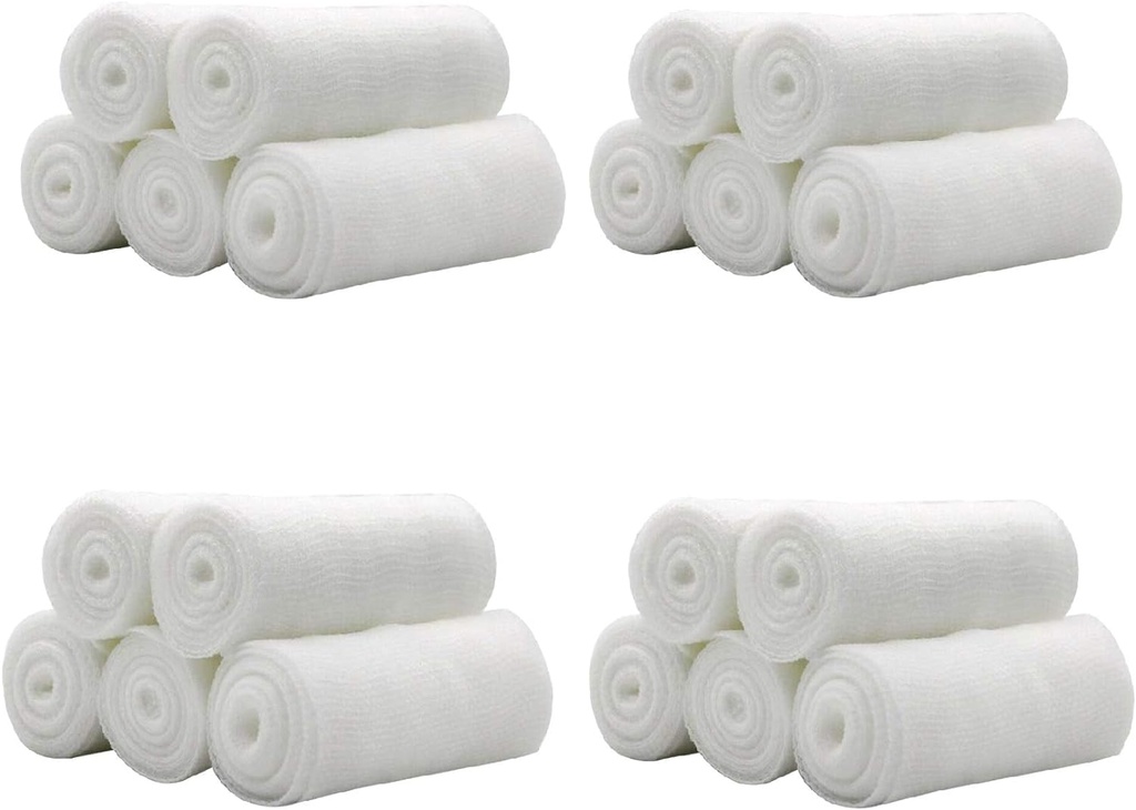 EatingBiting 20 rolls 4 inch x 4.92 Yards rolled Gauze Stretch Bandage/Medical Grade Sterile First Aid Wound Care Cotton Ply/Stretched Gauze Bandage rolls with Medical Tape