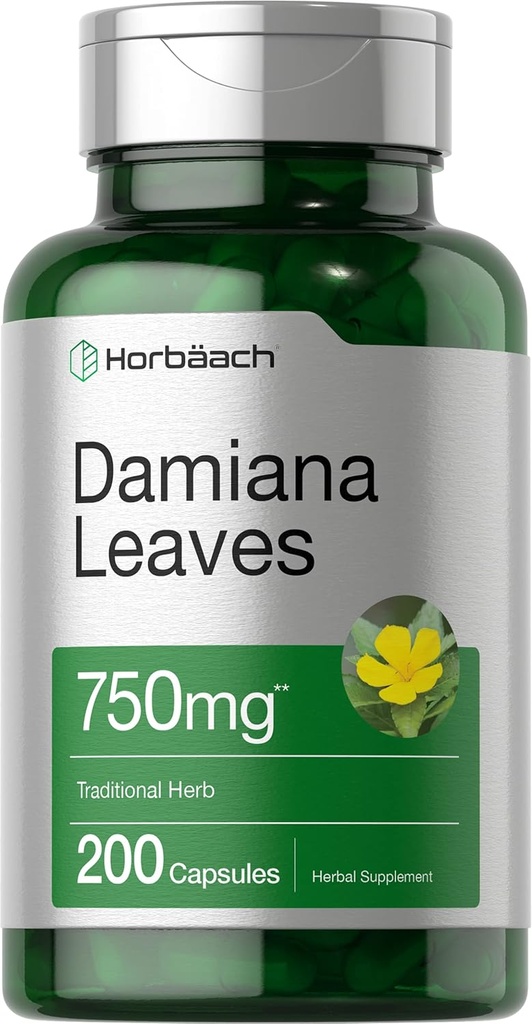 Horbäach Damiana Leaf 750 мг 200 капсули Non-GMO, клейковина Безкоштовна добавка