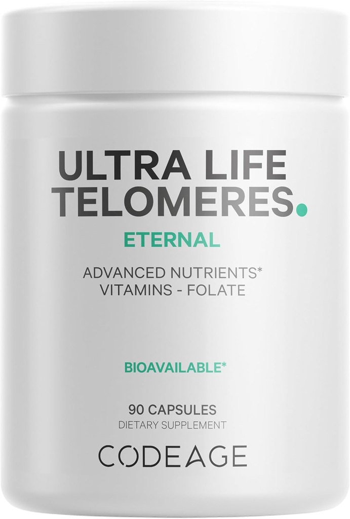 Codeage Ultra Life Telomeres תוסף - 5 MTHF Folate ויטמין B9, ויטמין B12 Methylcobalamin, ויטמין D3, L-theanine, Ashwagandha - 3Month Supply - DNA, Methylation Cycle - Non-GMO - 90 קפסולות