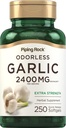 Piping Rock Odorless Garlic Suplemento 2400mg | 250 Softgels | Extracto de herbas de alta potencia | pílulas extra de forza | Non-GMO, Gluten Free