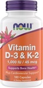 Agora Suplementos vitamina D3 K2, 1,000 IU / 45 mcg, apoio cardiovascular, soporta saúde ósea, 180 cápsulas vexetarianas - Vegan, Gluten libre, Kosher vitamina D3 e K2 Suplementos (Pack of 1)