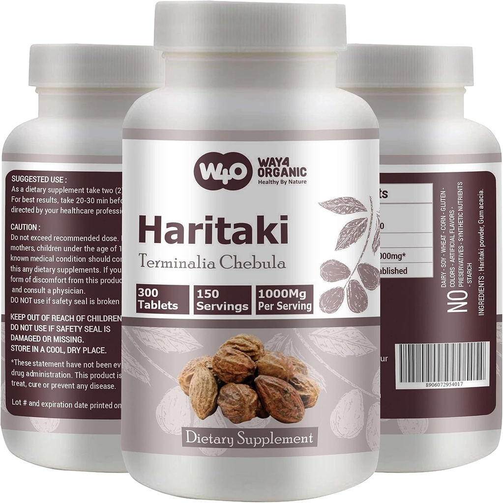 Haritaki kapsulės (tabletės) - Terminalia Chebula, 300 pills, 150 Servings, 1000 mg (pakuotė 1)
