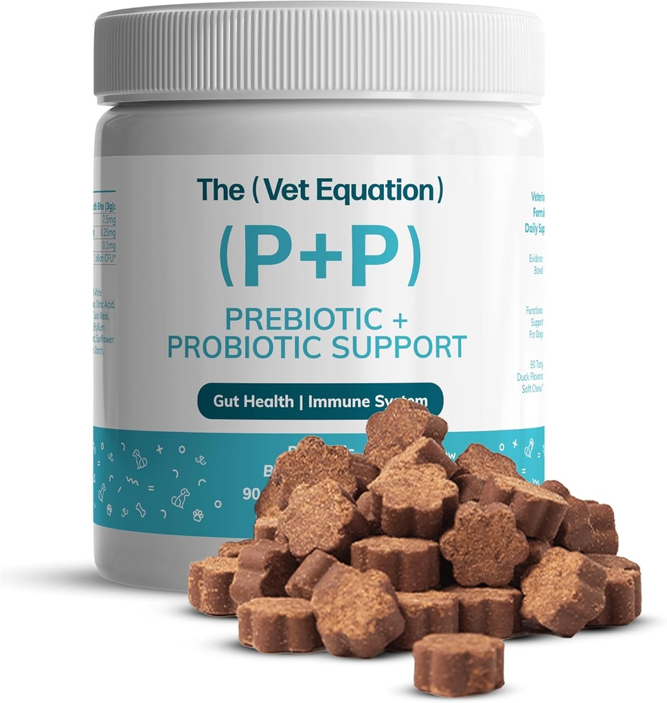 Prebiótico " Probiótico para Perros – Digestivo " Gut Health Chews – Natural Duck Flavor, 90 Cuenta – con Bacillus Subtilis, Vitamina B12 " Folic Acid – Apoya Immune " Digestive Health