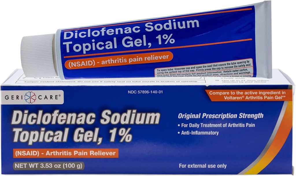 Topical Arthritis Pain Relief Gel Diclofenac Sodium 1% (NSAID) by GeriCare- Hand Wrist Elbow Foot Ankle Knee Extra-Strength Arthritis Pain Reliever- Anti-inflammatory Arthritis Pain Treatment- 3.53oz