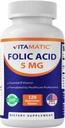 Vitamin Folic Acid 5mg (5000 mcg) - 120 Vegetarian Tablet High Potency Vitamin B9 (Folate) for Cellular Health, Heart Support & Prenatal Care