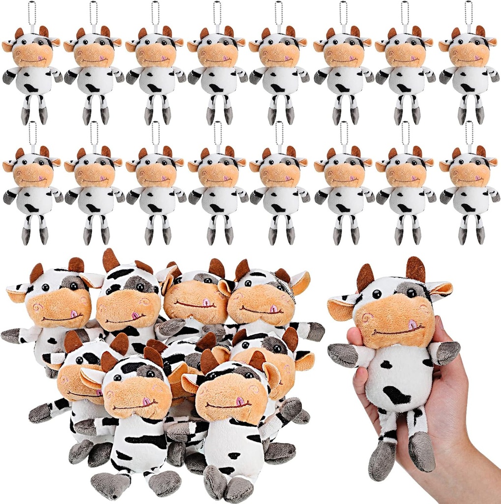Lewtemi 20 Pcs Cow Toy Stuffed Farm Push Valentine Keychain Gift Cow Keyring for Backbag Purse Party