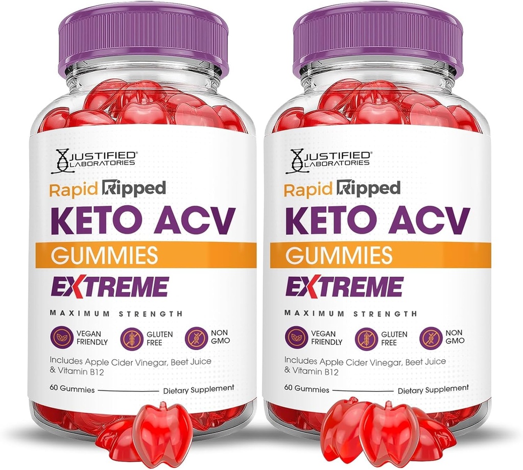 2 Pack Rapid Ripped Keto ACV Gummies Extreme 2000MG Rapidriped Keto Gummies Apple Cider Vinacter Formuled with Pomgranate Beet juice pudra B12 Vegan Non GMO 120 Gummys