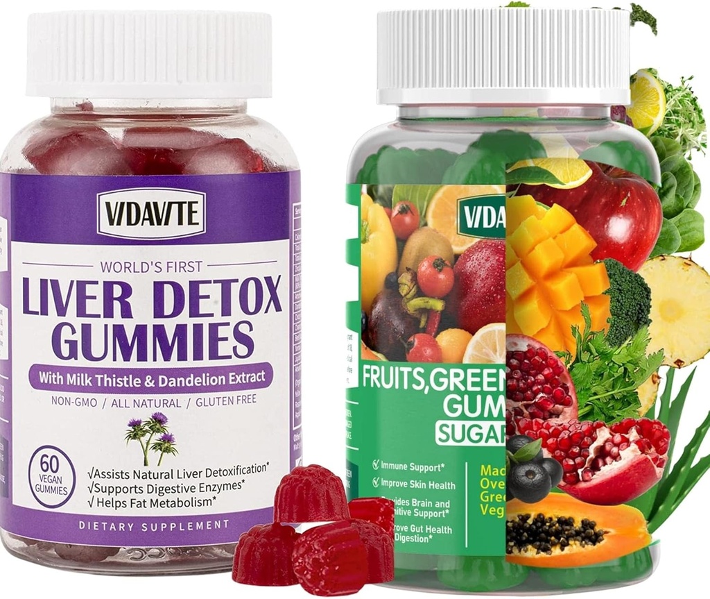 Bundle af lever rense Detox & reparation Gummies + frugter, grøn og Veggie Gummies (30-dages levering)