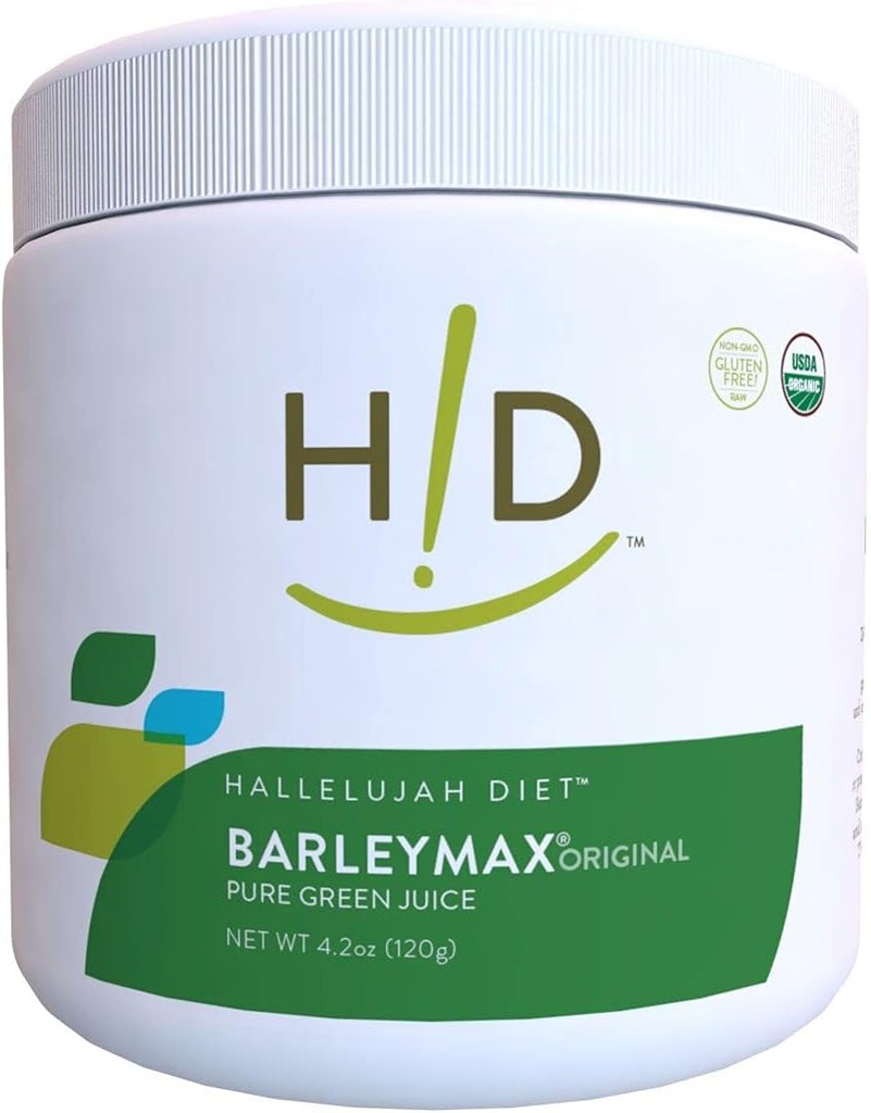 Hallelujah Diet Organic BarleyMax - Barley e Alfalfa Grass Juice Powder, Original, 4.2oz (30 Día de subministración)
