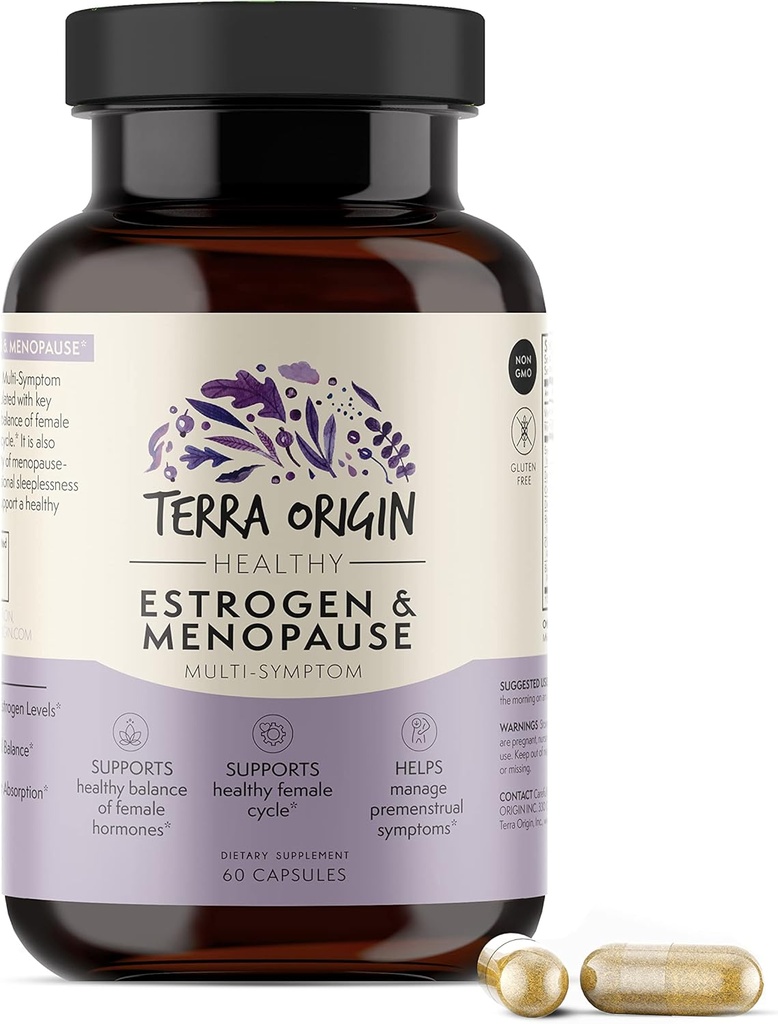 TERRA ORIGIN Multi-Symptom Menopause Supplements for Women | Menopause Support for Night Sweats, Hot Flashes & Mood Swings | DIM, Black Cohosh, Dong Quai, Chaste Tree Berry | 60 kapsulak
