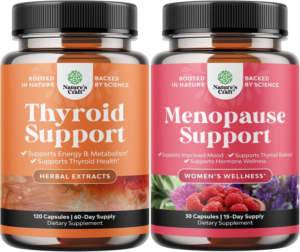 Bundle of Herbal Adrenal and Thyroid Support Complex - Mood Enhancer Energy supplement for Thyroid Health and Complete Herbal Menopause supplement for Women for night Sweats Mood and More