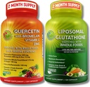 Imune & Cellular Suporte Bundle – Glutationa lipossomal 500mg com alimentos inteiros e Quercetin com bromelaína, vitamina C, e Zinco Complexo Alimentar inteiro – Vegan, Não-GMO, Clean Daily Wellness Support