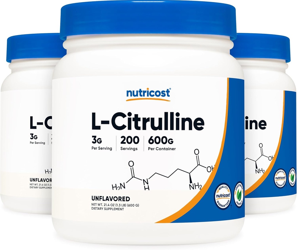 Nutricost Pure L-Citrulline (Base) Powder (600 Grams) (3 Bottles)
