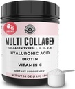 Multi Collagen Peptides Powder Tipi I, II, III, V, X Multi Collagen Protein Powder con Acido Ialuronico, Biotina, Vitamina C, Per Giunti per Capelli Pelle e Salute Gut - Keto, Supplemento Non OGM