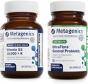 Metagenika Vitaminas D3 10 000 + K (60 Softgels) & UltraFlora Control Probiotic (30 serverių) - Palaiko kaulų ir širdies sveikatą - Padeda sveiką kūno sudėtį