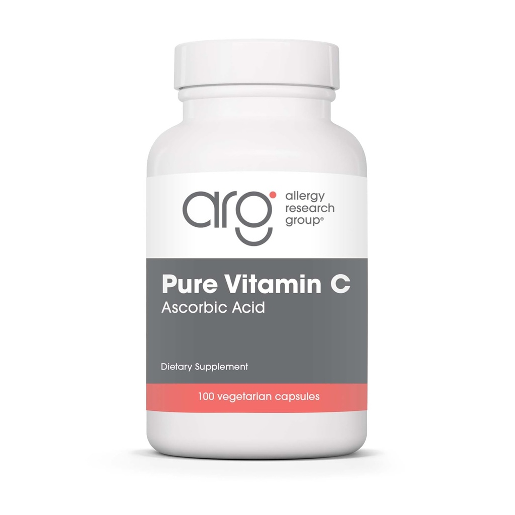Allergy Research Group ARG Pure Vitamin C - 2 g Ascorbic Acid - Antioxidant & Immune System Support - Unbuffered Supplement - Hypoallergenic - 50 Servings - 100 Capsules