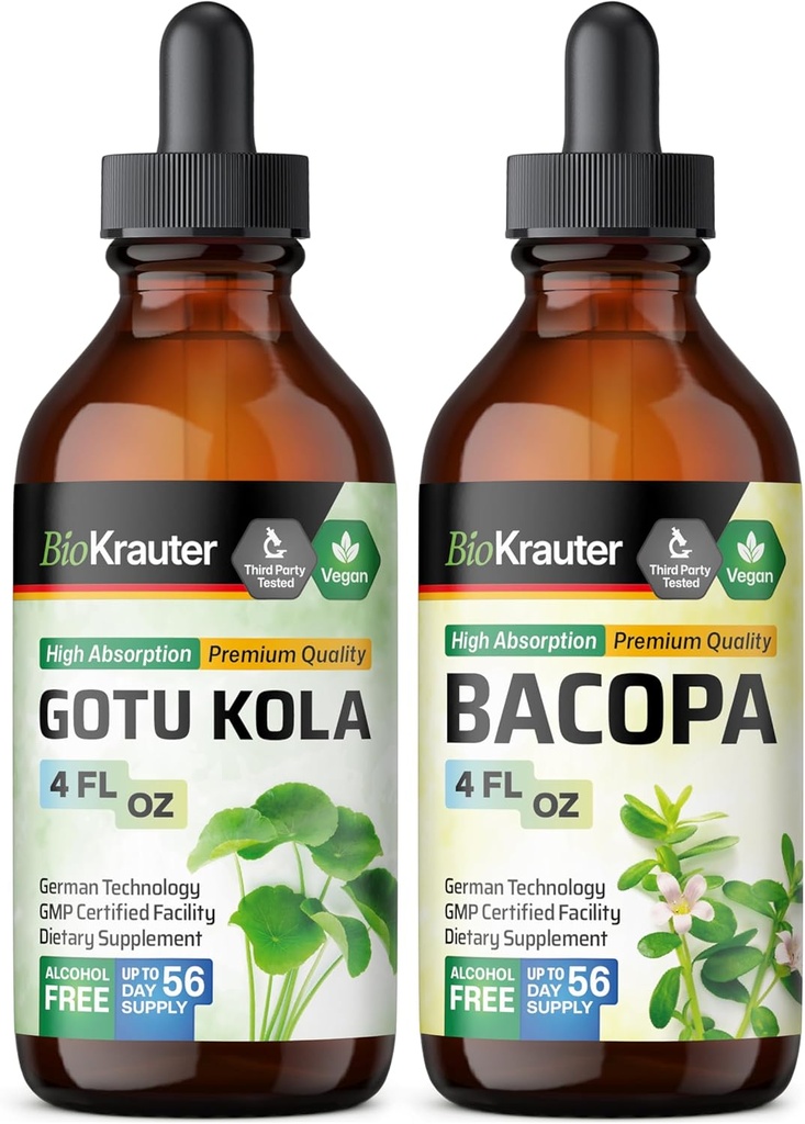 BIO KRAUTER Gotu Kola Tinctuur 4 Fl. Oz. & Bacopa Tinctuur 4 Fl. Oz.